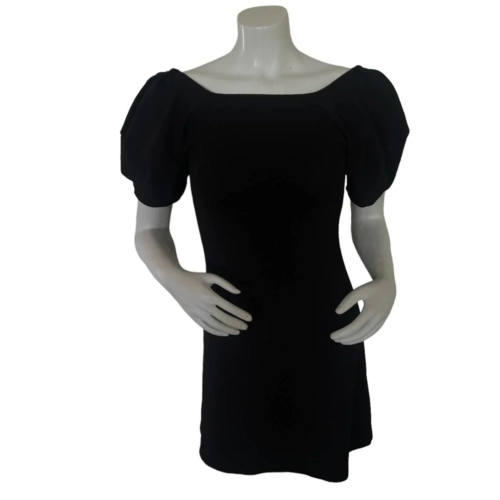ZARA Balloon Sleeve Black Low Back Mini Dress Size S - Picture 2 of 9